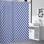 Blue And White Checkered Pattern Print Shower Curtain