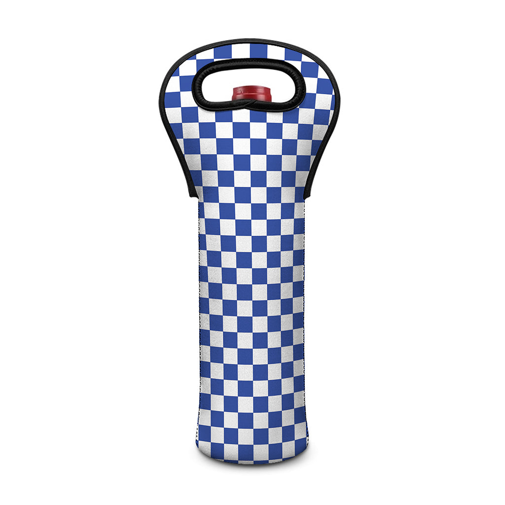 Blue And White Checkered Pattern Print Single Neoprene Wine Tote