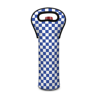 Blue And White Checkered Pattern Print Single Neoprene Wine Tote