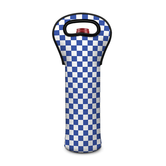 Blue And White Checkered Pattern Print Single Neoprene Wine Tote
