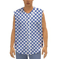 Blue And White Checkered Pattern Print Sleeveless Baseball Jersey