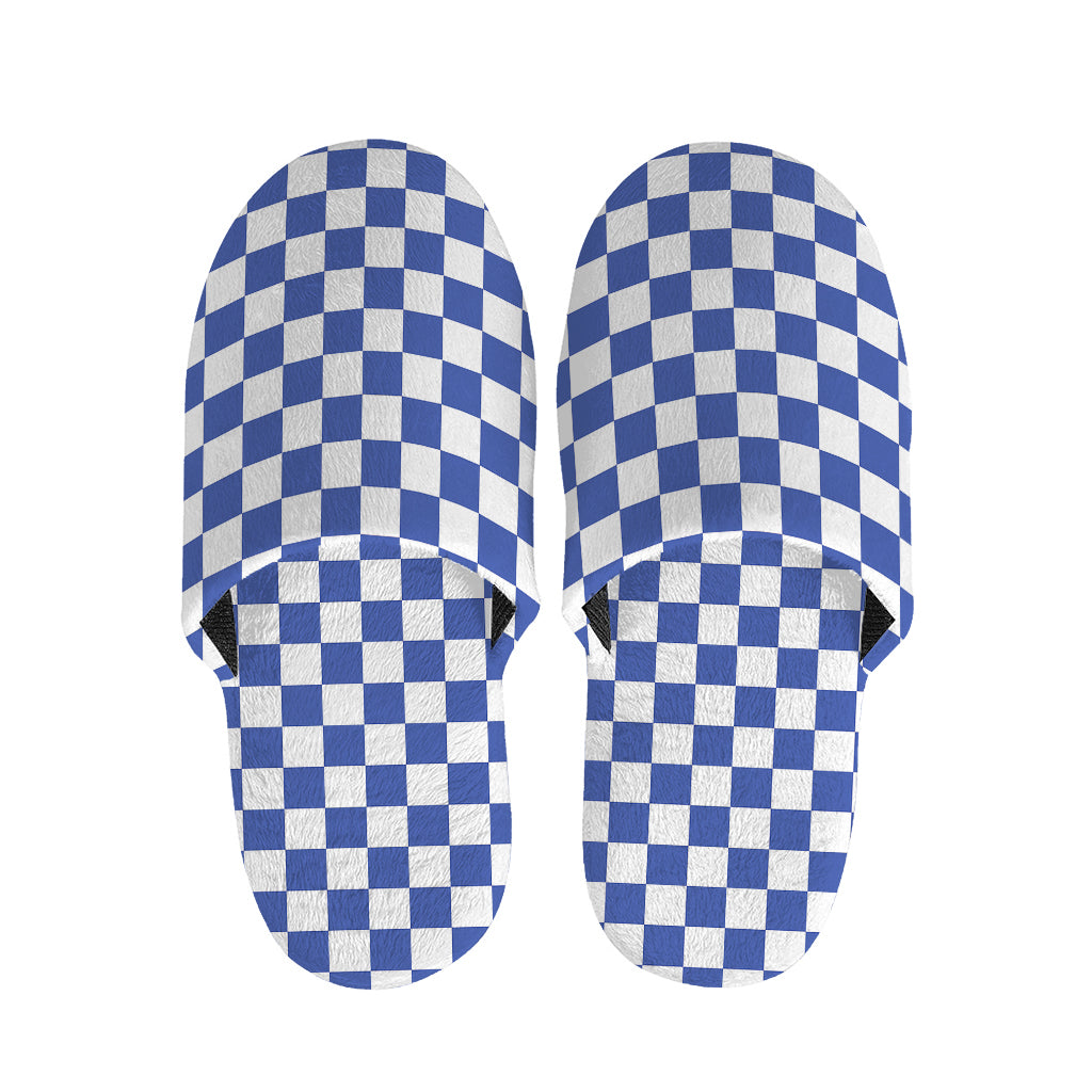 Blue And White Checkered Pattern Print Slippers