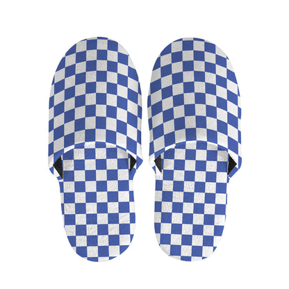 Blue And White Checkered Pattern Print Slippers