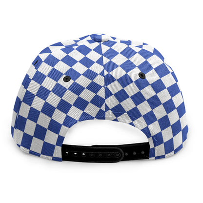 Blue And White Checkered Pattern Print Snapback Cap