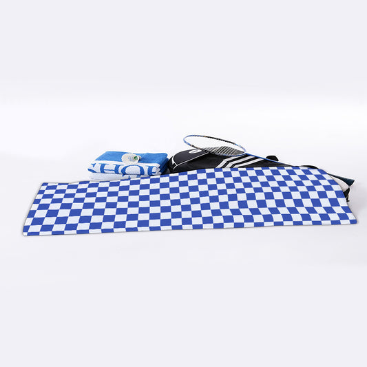 Blue And White Checkered Pattern Print Sports Towel