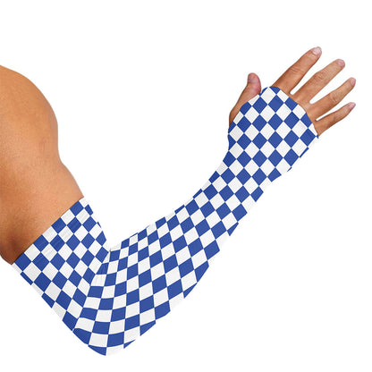 Blue And White Checkered Pattern Print Sun Protection Arm Sleeves