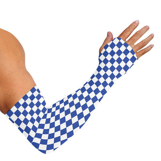 Blue And White Checkered Pattern Print Sun Protection Arm Sleeves