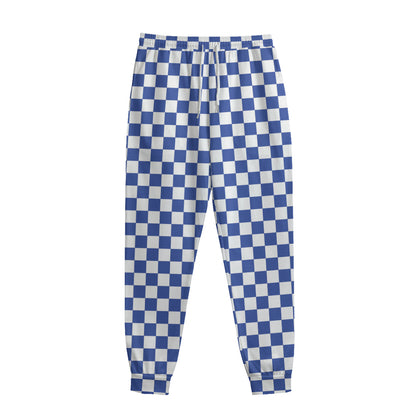 Blue And White Checkered Pattern Print Sweatpants