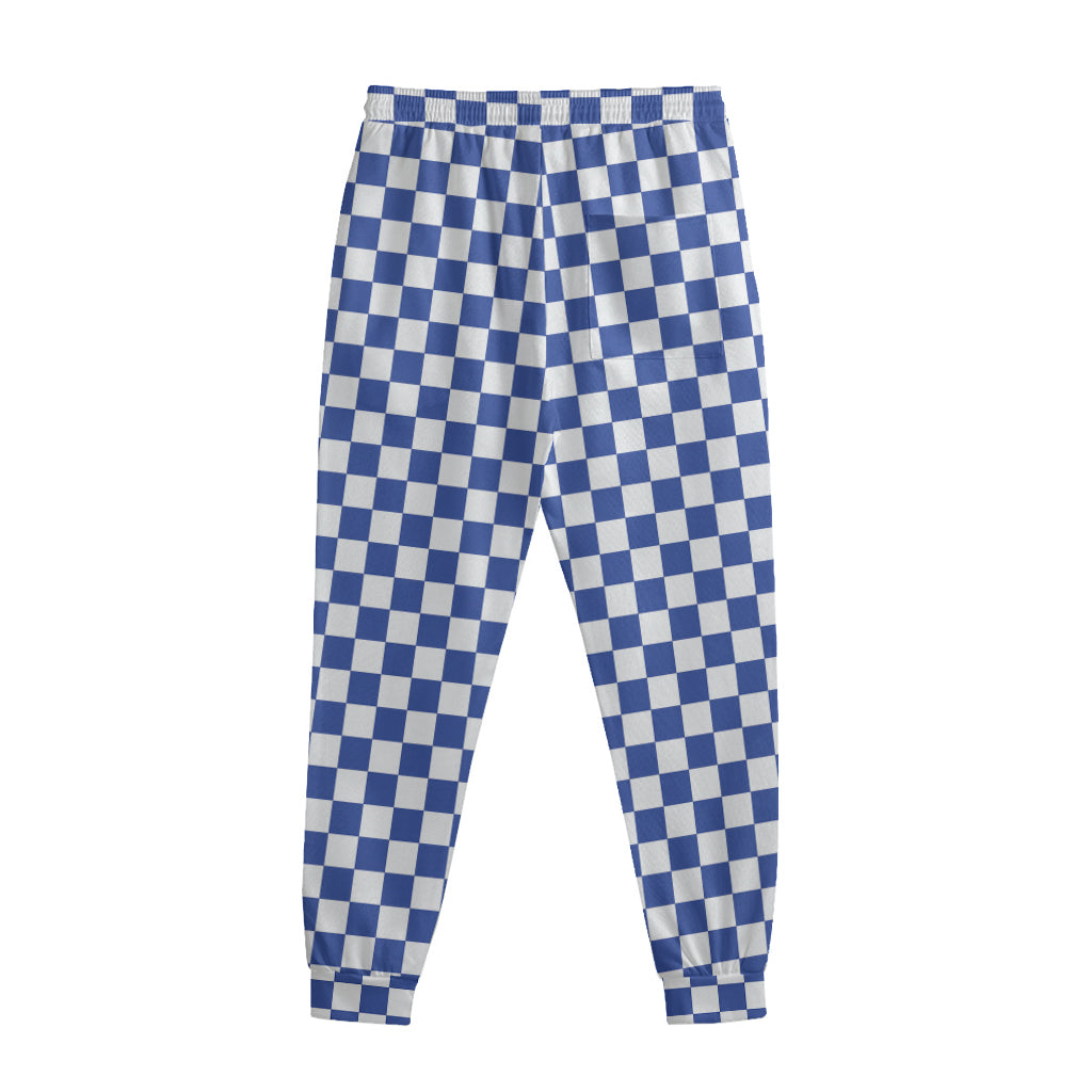 Blue And White Checkered Pattern Print Sweatpants