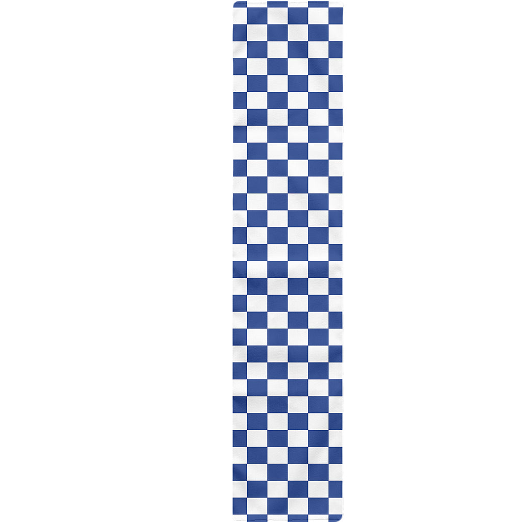 Blue And White Checkered Pattern Print Table Runner