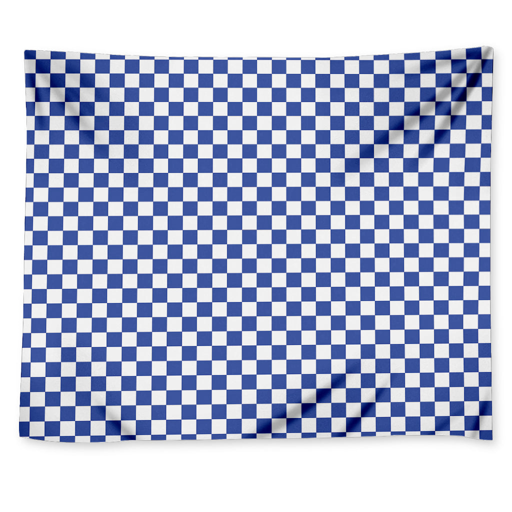 Blue And White Checkered Pattern Print Tapestry