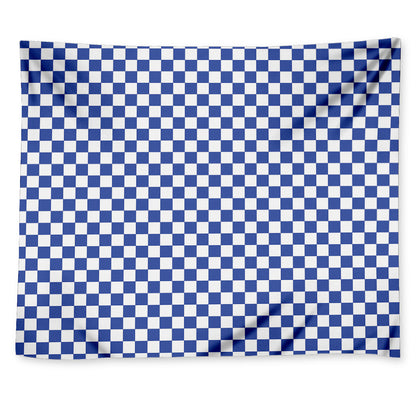 Blue And White Checkered Pattern Print Tapestry