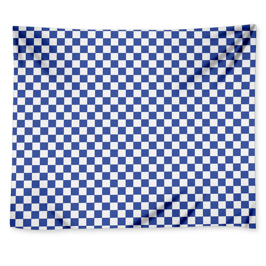 Blue And White Checkered Pattern Print Tapestry
