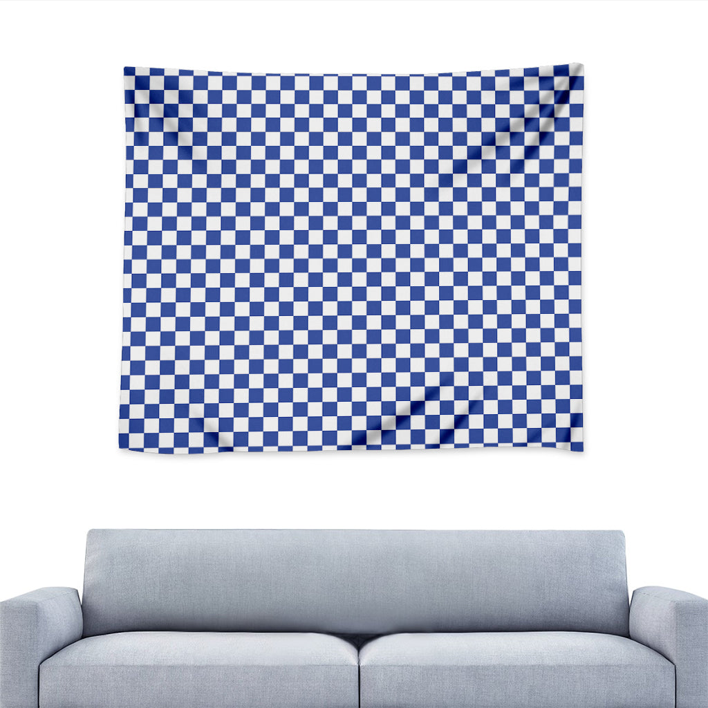 Blue And White Checkered Pattern Print Tapestry