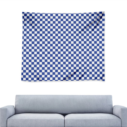 Blue And White Checkered Pattern Print Tapestry