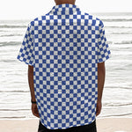 Blue And White Checkered Pattern Print Textured Short Sleeve Shirt