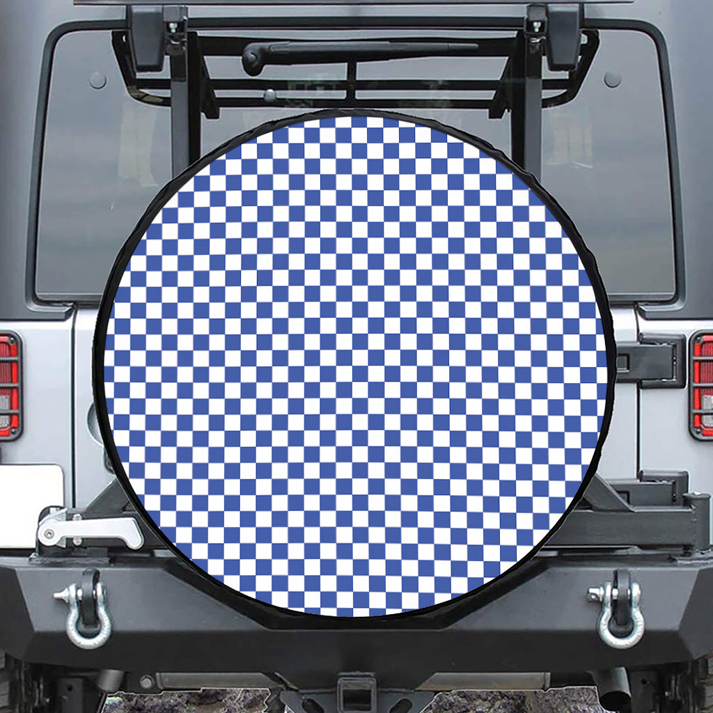 Blue And White Checkered Pattern Print Tire Cover