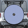Blue And White Checkered Pattern Print Tire Cover With Camera Hole