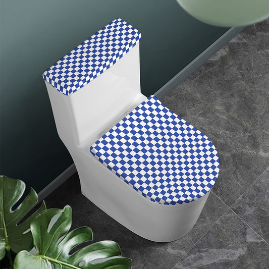 Blue And White Checkered Pattern Print Toilet Lid And Tank Cover Set