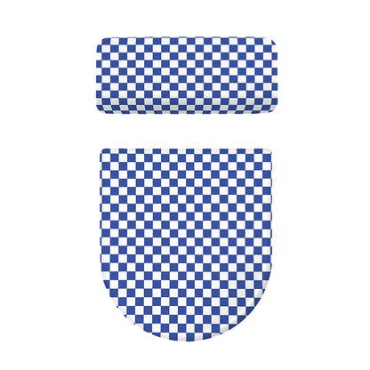Blue And White Checkered Pattern Print Toilet Lid And Tank Cover Set