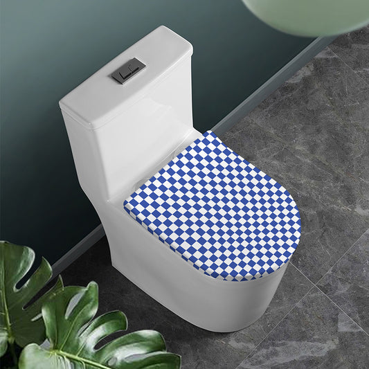 Blue And White Checkered Pattern Print Toilet Lid Cover