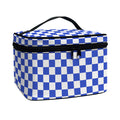 Blue And White Checkered Pattern Print Travel Makeup Bag