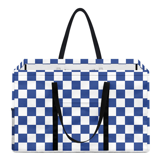Blue And White Checkered Pattern Print Utility Tote Bag
