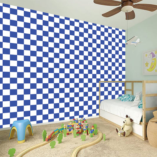 Blue And White Checkered Pattern Print Wall Sticker