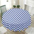 Blue And White Checkered Pattern Print Waterproof Round Tablecloth