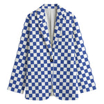 Blue And White Checkered Pattern Print Women's Blazer
