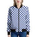 Blue And White Checkered Pattern Print Women's Bomber Jacket
