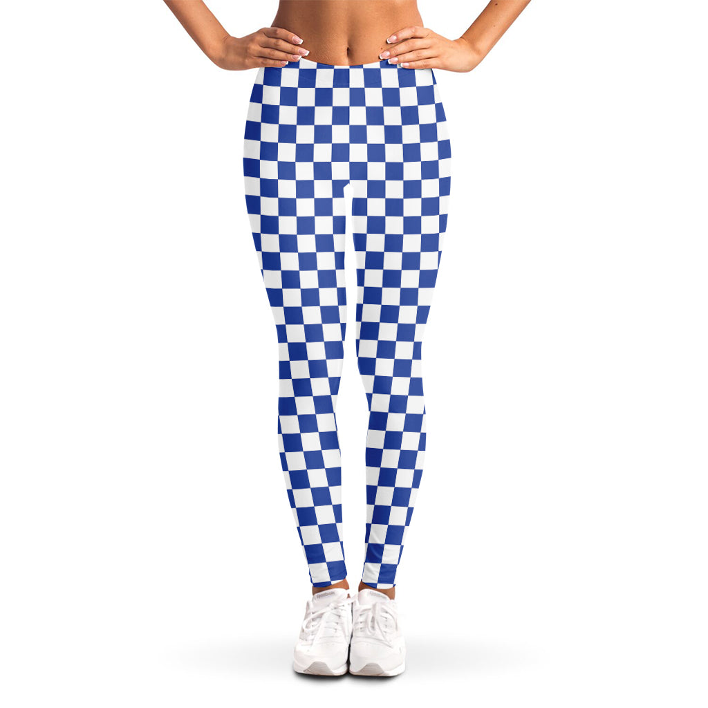 Blue And White Checkered Pattern Print Women's Leggings