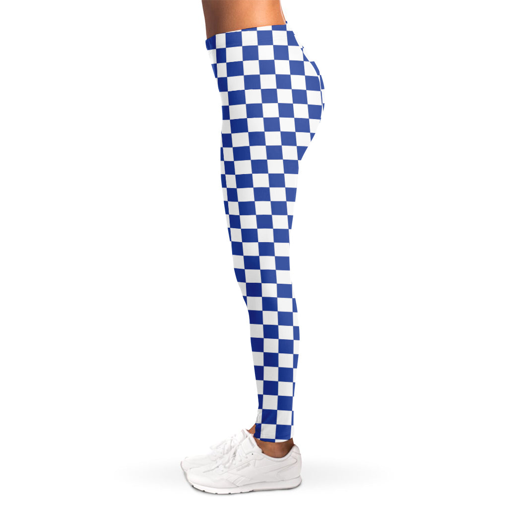 Blue And White Checkered Pattern Print Women's Leggings