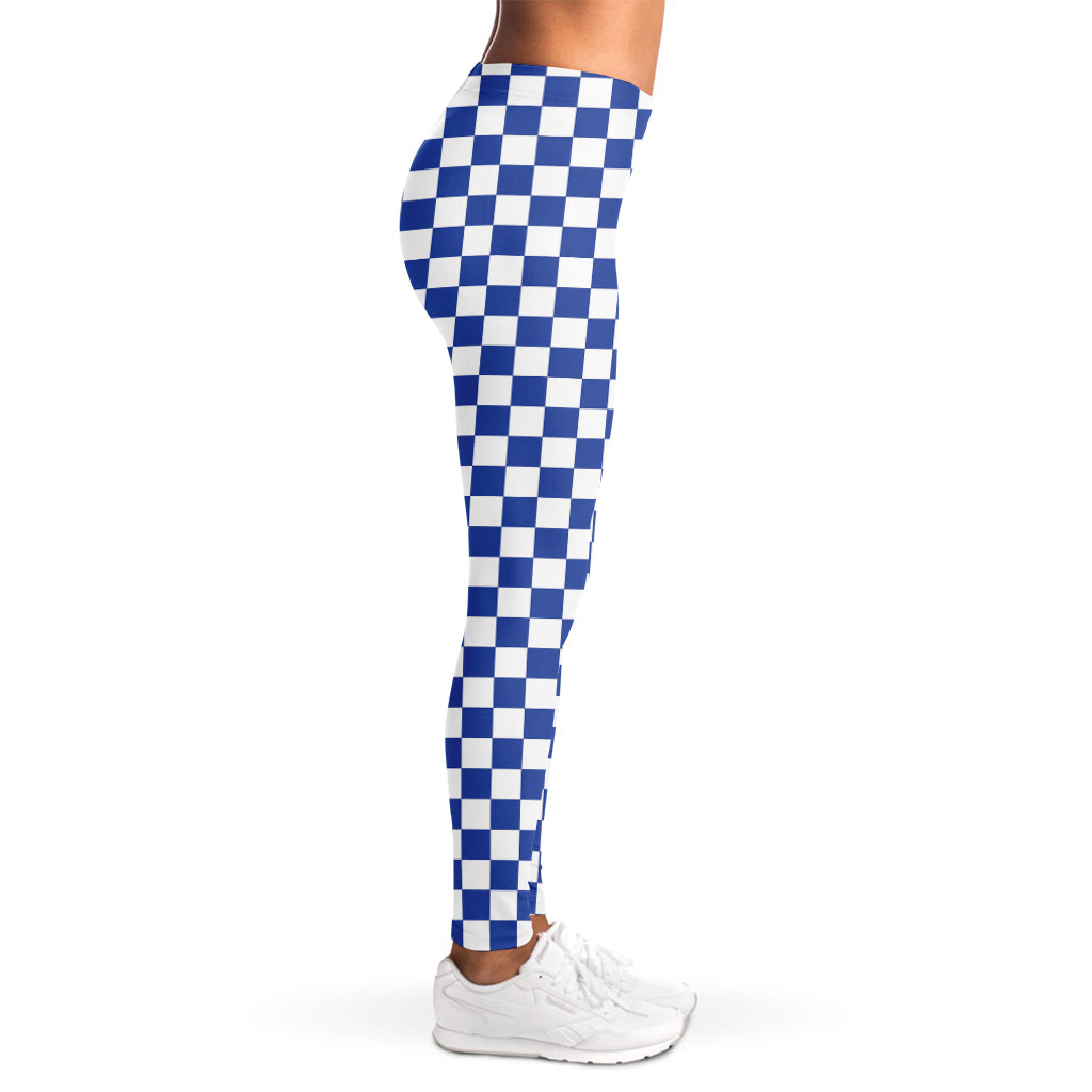 Blue And White Checkered Pattern Print Women's Leggings
