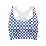 Blue And White Checkered Pattern Print Women's Sports Bra