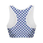 Blue And White Checkered Pattern Print Women's Sports Bra