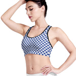 Blue And White Checkered Pattern Print Women's Sports Bra