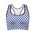 Blue And White Checkered Pattern Print Women's Sports Bra