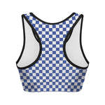 Blue And White Checkered Pattern Print Women's Sports Bra