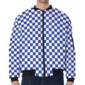 Blue And White Checkered Pattern Print Zip Sleeve Bomber Jacket