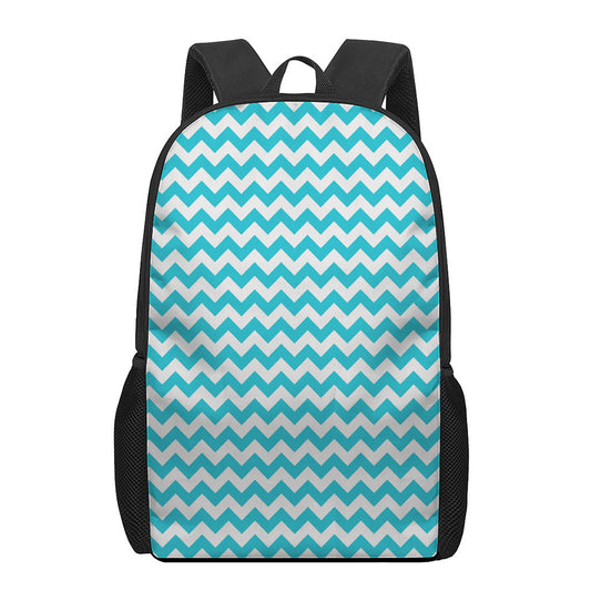 Blue And White Chevron Pattern Print 17 Inch Backpack