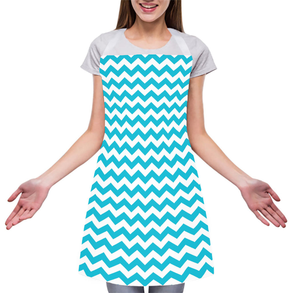 Blue And White Chevron Pattern Print Adjustable Apron