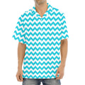 Blue And White Chevron Pattern Print Aloha Shirt