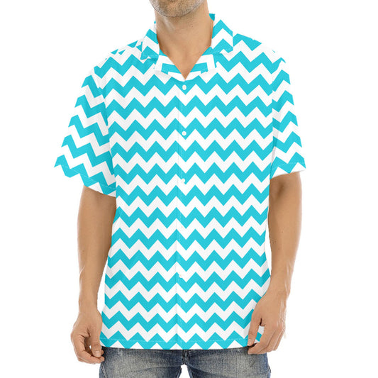 Blue And White Chevron Pattern Print Aloha Shirt