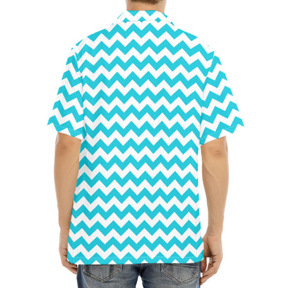 Blue And White Chevron Pattern Print Aloha Shirt