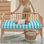 Blue And White Chevron Pattern Print Baby Crib Sheet