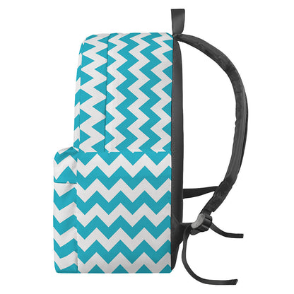 Blue And White Chevron Pattern Print Backpack