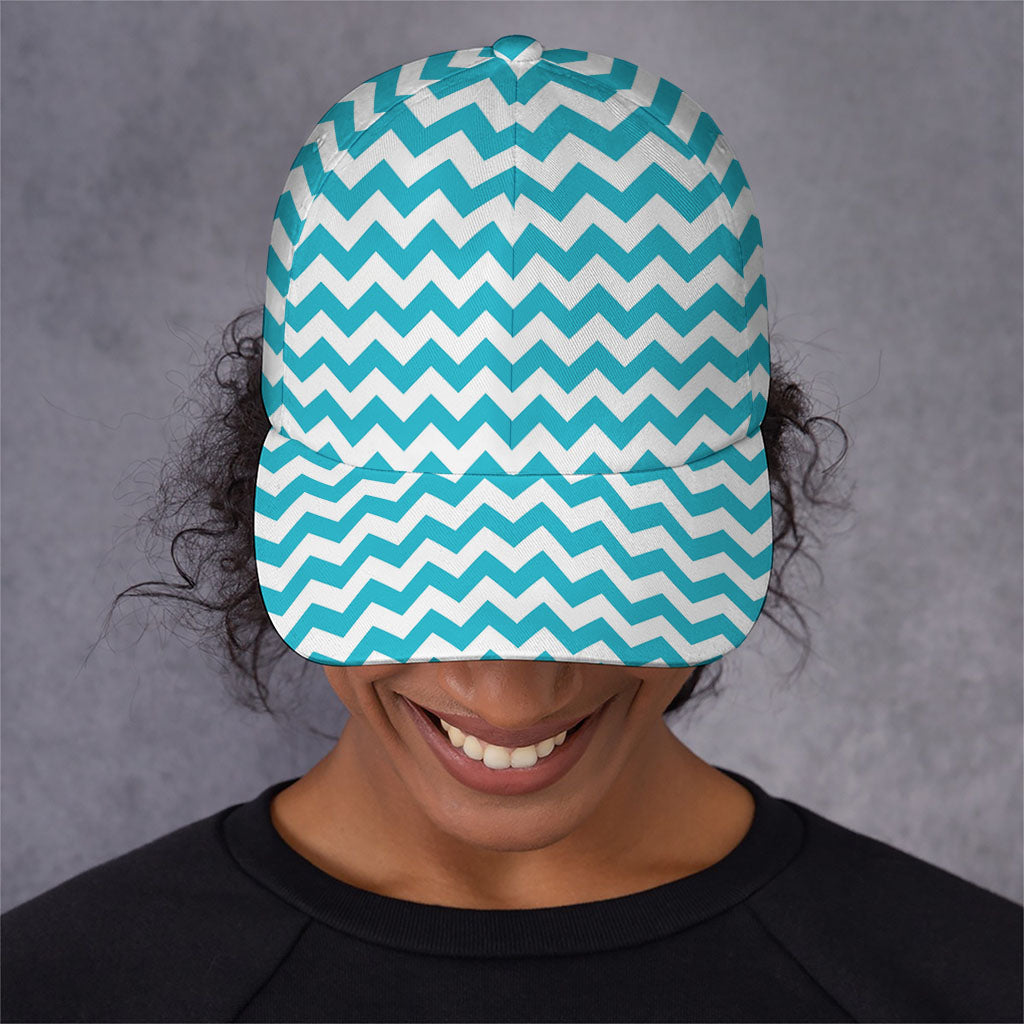 Blue And White Chevron Pattern Print Baseball Cap