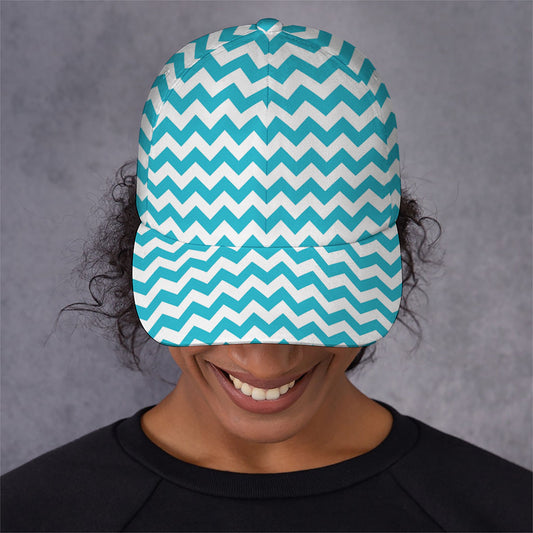 Blue And White Chevron Pattern Print Baseball Cap