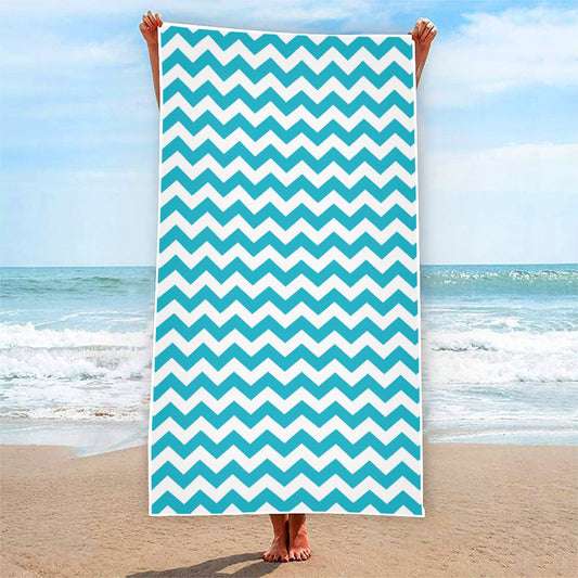 Blue And White Chevron Pattern Print Beach Towel